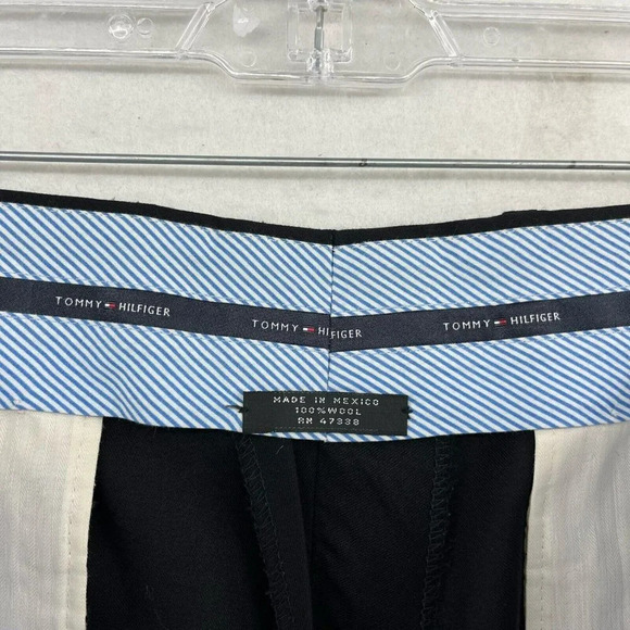 Tommy Hilfiger Men's Pants Sz 36x30 Black Classic Straight Leg Pure Wool Trouser - Picture 10 of 11